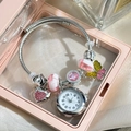 Silver Pink Beads Bracelet With Box