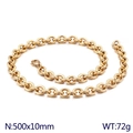 Collar de cadena rolo dorada de 10 mm en acero inoxidable con cierre de mosquetón, 500 mm - 50cm / Dorado