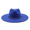Cappello Fedora blu Klein a tesa larga con fibbia dorata elegante per l'autunno - M (56-59cm) / Blu