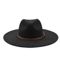 Detail of black wool fedora hat featuring a brown leather belt with a metal buckle - M(59cm) / Black