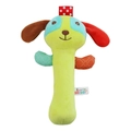 Multi-colored animal plush rattle stick with BB squeaker and soft textures - Dog (Green)