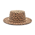 Flat top leopard print wool felt fedora with braided rope and gold bead chain band - M(56-58cm) / Camel