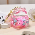 Portachiavi gatto della fortuna rosa con paillettes liquide e campanellino dorato - Rosa