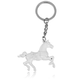 Detail view of a white carousel horse keychain with metal ring on a clean white background - Carousel White
