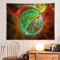 Arazzo marmoreo astratto con motivi vivaci su una accogliente parete bianca di camera - 90x60cm / Motivo frattale rosso giallo verde (6)