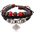 Geflochtenes Lederarmband mit Lebensbaum-Anhänger und verstellbaren Perlen im Retro-Stil - Schwarz