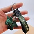 Portachiavi bulldog francese verde scuro con cinturino in pelle e collare con borchie - Verde Scuro