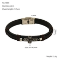 Bracciale retrò in pelle nera multistrato con croce vintage incisa in acciaio inox - Stile croce (ZH1865S)