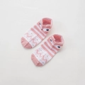Detailed close-up of pink and white cotton socks featuring a cute fox cartoon design - Pink Fox