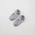 Detail view of gray cartoon low-cut sock with 3D animal ears and white stripes - Grey Cat