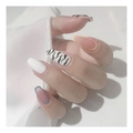 Unghie finte ballerina a contrasto con motivi crema e stampa zebrata stile Coffin - Stile Motivo Zebra a Contrasto (JP824)