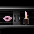 Sparkling pink rhinestone lips and lipstick car vent clips with crystal detail accents - Pink (Lips) + Pink Lipstick