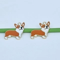 Detail of two enamel corgi dog pendants with gold plating for DIY jewelry making - Yellow Corgi / Yellow