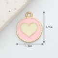 Pink enamel heart charm pendant for DIY jewelry with size 1.9cm by 1.6cm indicated - 20# Beige Heart on Pink Round Plate
