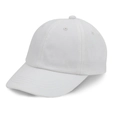 Close-up of a plain white 6-panel cotton baseball cap with a curved brim for kids - Size 48 Head Circumference (8 Months-3 Years) / White
