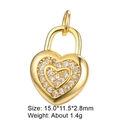 Detailed view of gold heart lock pendant with white zircon and size specifications - Gold Heart Lock X0903