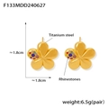 Detail of gold flower studs with colorful rhinestones in 1.8cm size and titanium steel - Colorful Rhinestone Five-Petal Flower / Gold (F133)