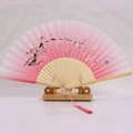 Abanico plegable rosa con flores de cerezo, marco de madera y borla de seda - Mariposa Flor de Cerezo Degradado Rosa (Estilo 3)