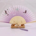 Japanese style purple gradient folding fan with cherry blossom pattern and wood base - White Ribs Style 5