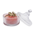 Detail of a striped acrylic storage box with a pink plush cushion and golden bow accent - 100*35MM Glitter Ribbon (In Glass Jar)