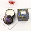 Floral tin aromatherapy soy candle in a matching gift box with an elegant vintage pattern - Santiago Huckleberry