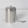 Macro shot of SUS304 stainless steel tea infuser with honeycomb mesh and chain hook - Medium Machined Honeycomb Style