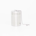 Detail of 304 stainless steel tea infuser mesh with SUS 304 engraving and hanging chain - Medium Machined Regular Style