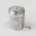Macro detail of 304 stainless steel tea infuser with mesh filter and fine chain - Large Crimped Regular Style