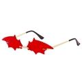 Unique bat-shaped sunglasses with red lenses and gold metal frame for party and gothic style - Red
