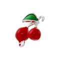 Detailed view of silver cherry charms with red enamel fruit and green leaf for DIY crafts - Platinum Red Cherry