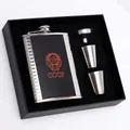 8oz stainless steel hip flask gift set in black leather wrap with CCCP logo and funnel - 8oz Red Leather Wrap Set 230ml (CCCP)