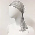 Detailed view of silver mesh headband with sparkling rhinestones for party hair styling - Short Style / Silver
