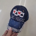 Denim baseball cap with sparkling rhinestones and Las Vegas poker heart design - Adult, Adjustable / Denim Blue Poker Cards