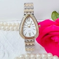 Luxury gold and silver snake head watch with diamond bezel and roman numeral dial - Two-tone White Dial