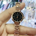 Reloj de cuarzo para mujer con pulsera de oro rosa y esfera negra con pedrería - Oro Rosa Esfera Negra