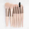 8-piece portable pink makeup brush set with champagne gold ferrules on white background - 8pcs+Bag / Ivory Rice