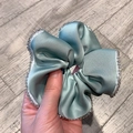 Lustrous light green satin scrunchie featuring decorative rhinestone edges for hair - Light Green