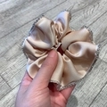 Champagne gold satin scrunchie with sparkling rhinestone edges for elegant hair styling - Champagne