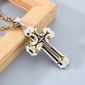 Gothic multilayer cross pendant with gold and silver Byzantine chain for men - Style A Two-tone Gold (Byzantine Chain)
