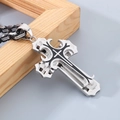 Punk style cross pendant necklace in silver and black titanium steel with chunky chain - Style A Two-tone Black (Byzantine Chain) / 50cm