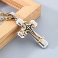 Three-layer cross pendant with gold, silver, and black finish on a chunky Byzantine chain - Style B Two-tone Gold (Byzantine Chain)