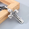 Three-layer black enamel cross pendant with heavy steel king chain for men - Style B Two-tone Black (Byzantine Chain)
