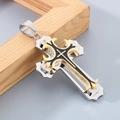 Three-layer cross pendant in silver, gold, and black steel for men's necklace - Style A Two-tone Gold (Pendant Only)