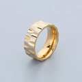 Two-tone silver and gold stainless steel ring with wavy texture and polished inner finish - US 8 / Gold (KR111678-GC)