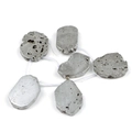 Irregular silver textured stone pendants 22-28mm set of six on white background - Plated White K