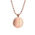 Detailed view of rose gold beaded necklace with a circular Double Happiness pendant - Rose Gold Xi Character Round Disk (4413306608978)
