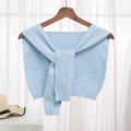 Light blue knitted shawl accessory featuring ribbed edges for a layered casual look - Light Blue