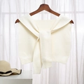 Creamy white knitted false collar shawl with lace-up front and ribbed hem detail - Off White