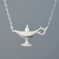 Creative S925 sterling silver Aladdin magic lamp pendant necklace with matte finish - 925 Silver / Silver