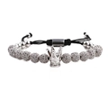 Geflochtenes Kronenarmband mit 12 Stück 8mm CZ-Diamantperlen für Damen und Herren - Weißgold